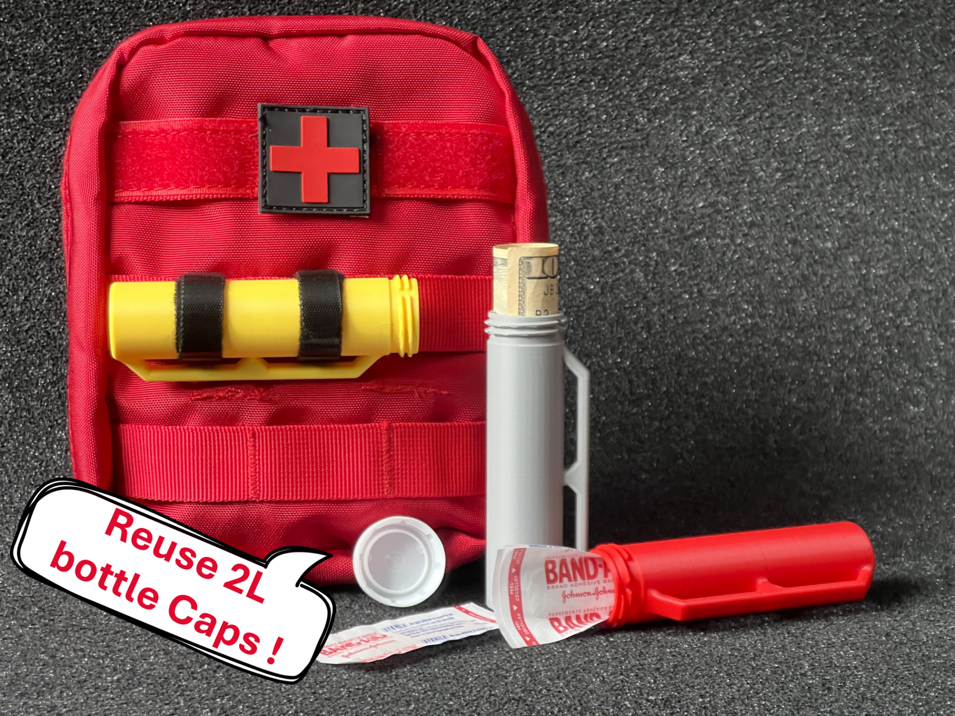 3D Printed EDC Gear - Portable Tube with webbing loops Molle 100mm