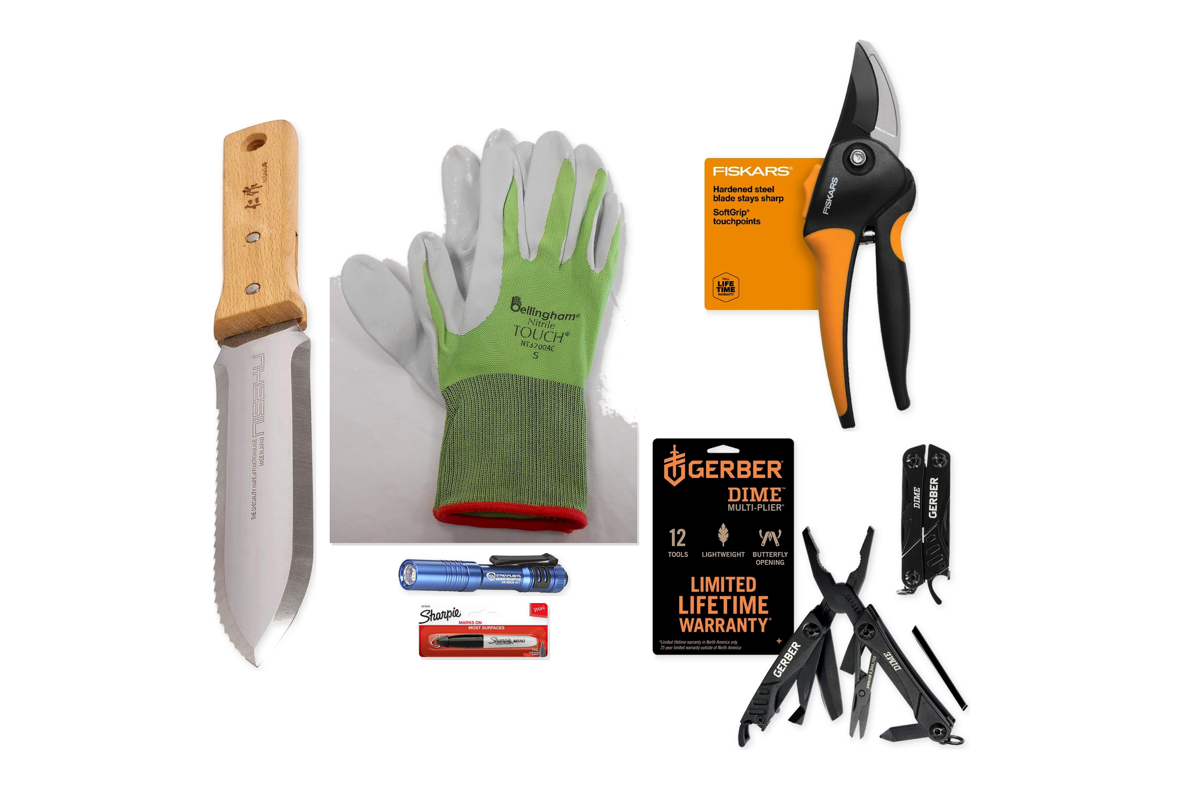 Gardening EDC Kit gear laid out flat