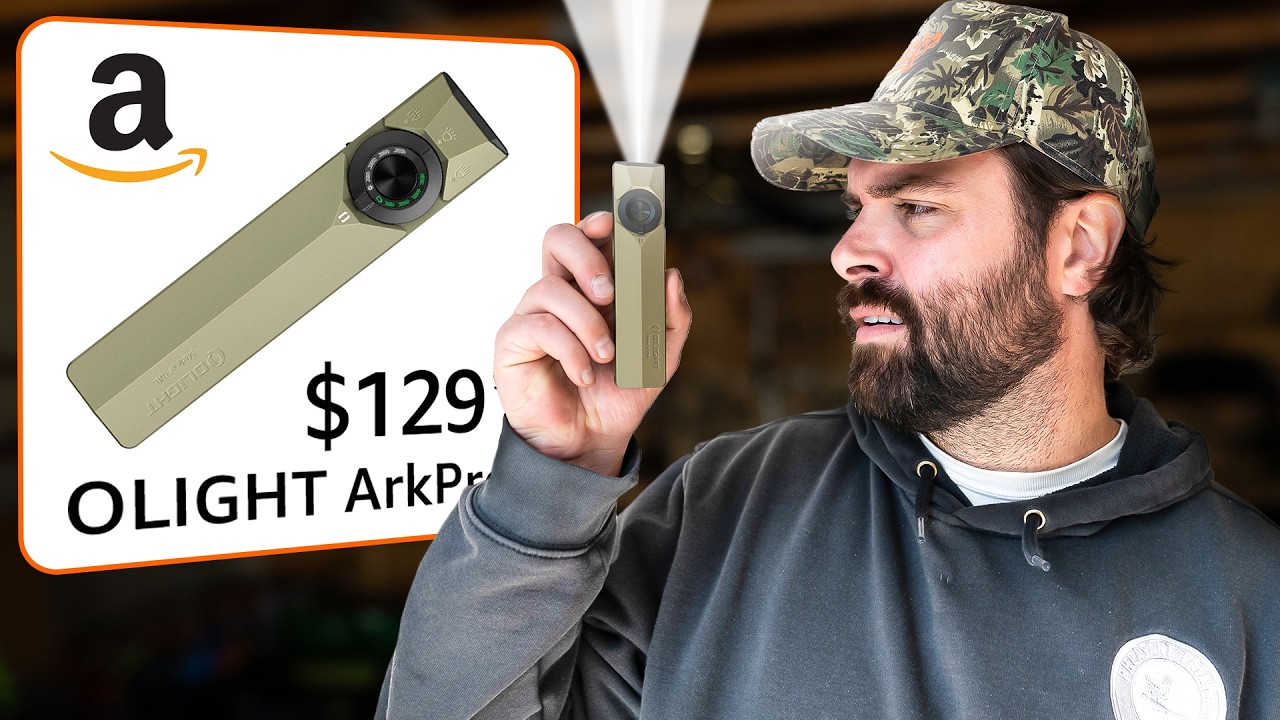 You Betcha host holds an Olight ArkPro flashlight in the EDC gear test thumbnail